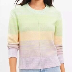 LOFT Ombre Stripe Crew‎ Neck Sweater Pastel Green Yellow Purple Size Medium M